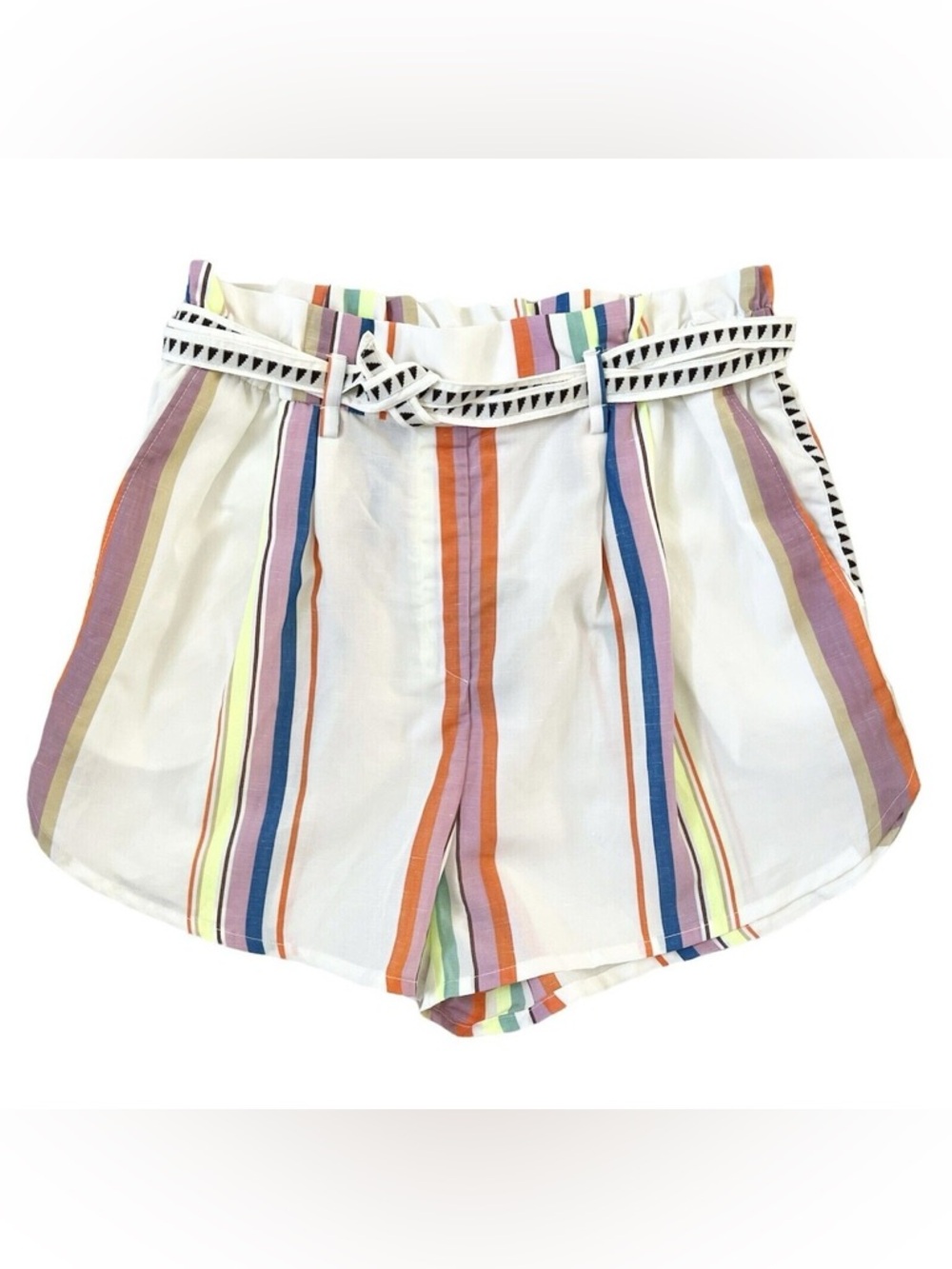 Lemlem x H&M by Liya Kebede Multicolor Striped Belted Paper Bag Shorts — Size XL